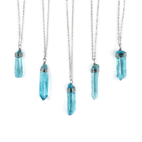 Blue Aura Quartz Wired Necklace