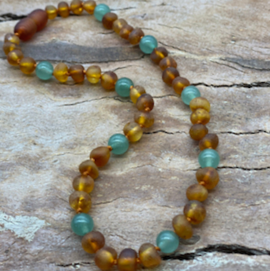 Raw Honey Baltic Amber & Aventurine Teething Necklace