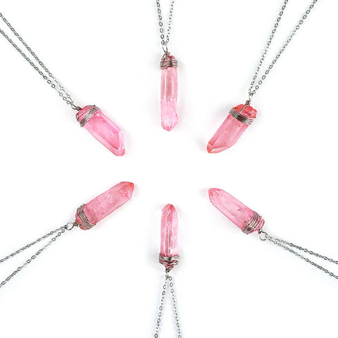 Pink Aura Quartz Wired Necklace