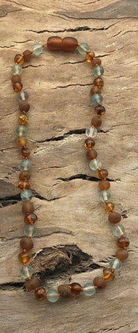 Raw Honey Baltic Amber & Green Fluorite Teething Necklace